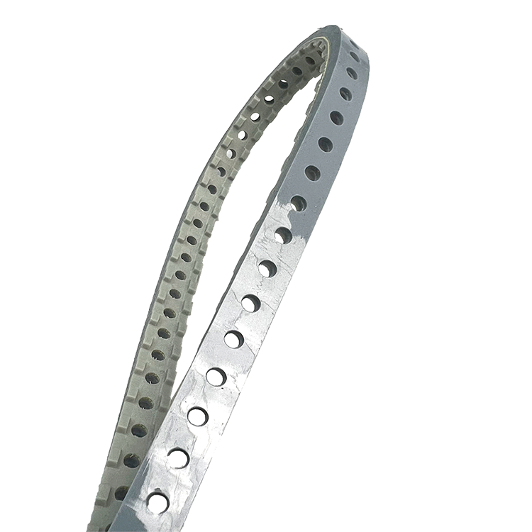 Gray-coated seamless polyurethane belt with perforations and slots PU silicone coating