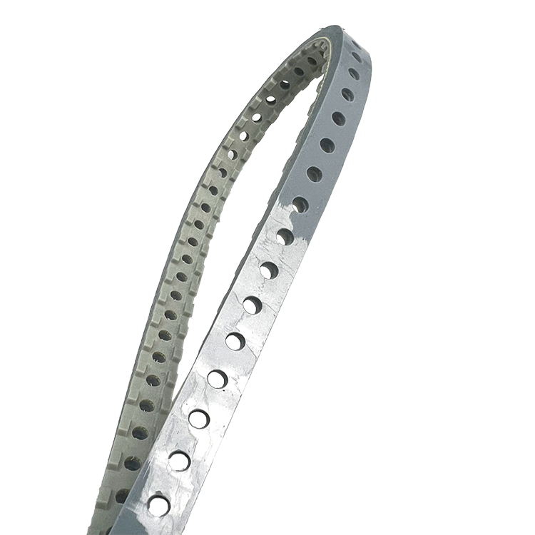 Gray-coated seamless polyurethane belt with perforations and slots PU silicone coating