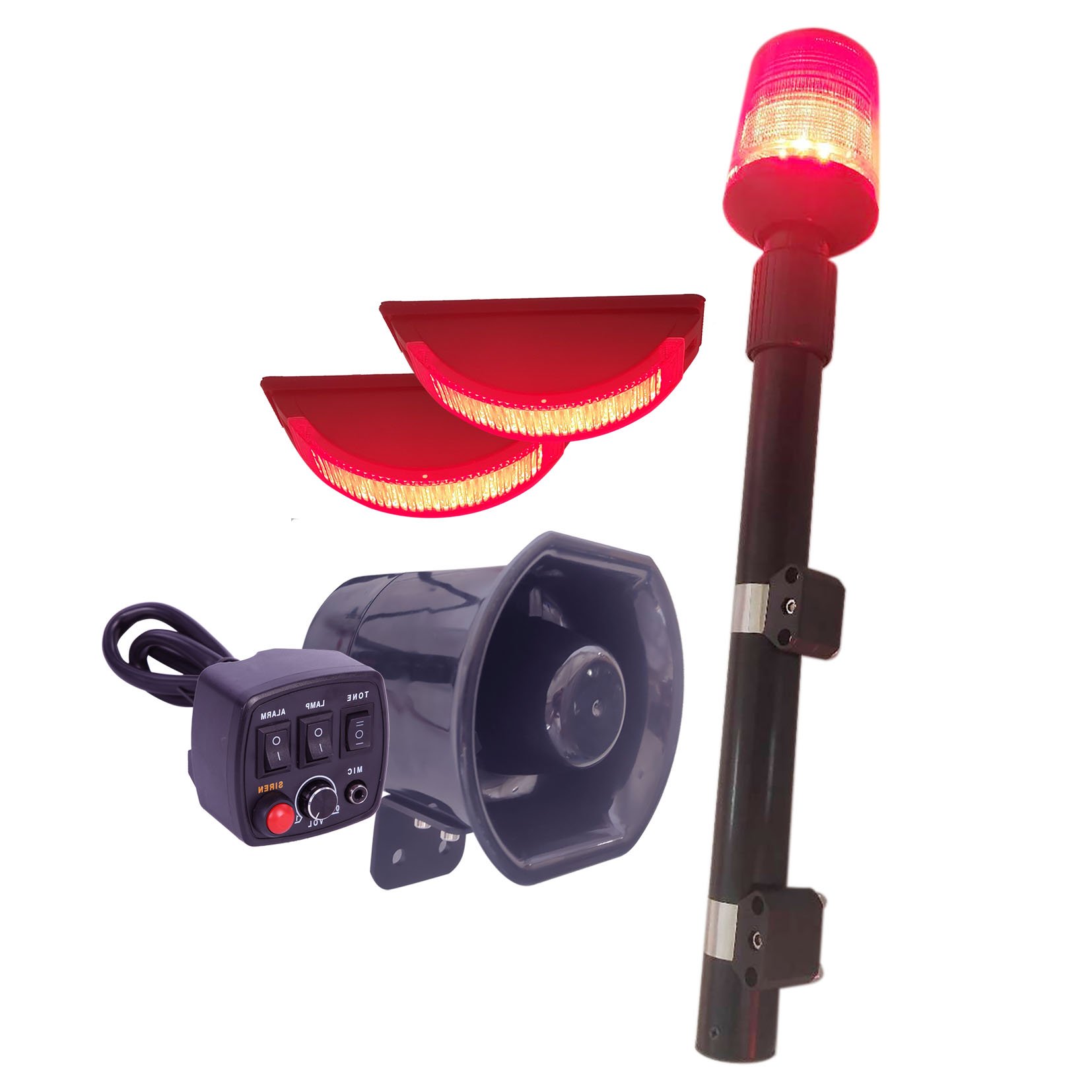 Motorcycle Siren and Lights Bundle Emergency Motorcycle Rear Warning Light Motorcycle Horn Siren Warning Alarm Loudspeaker