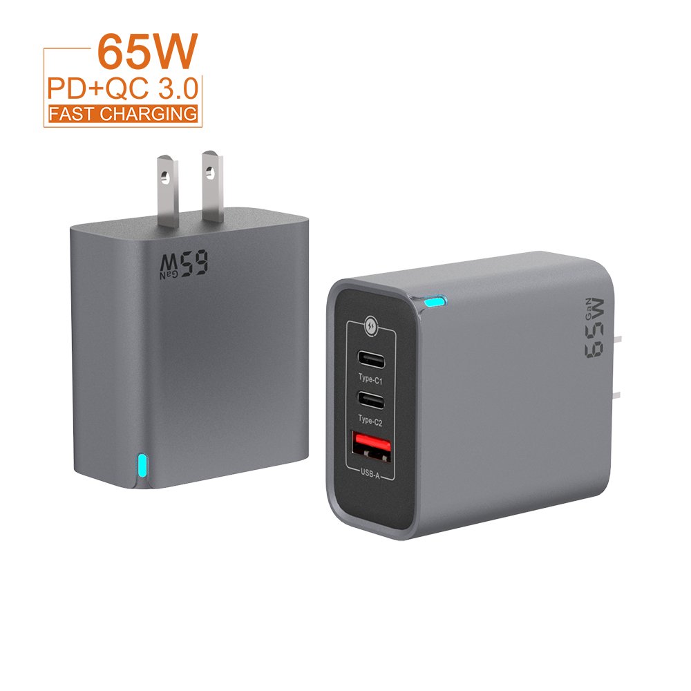New Design PD Charginng 3-Port US Plug USB-C Wall Charger Super Fast 65W Power Adapter for Iphone