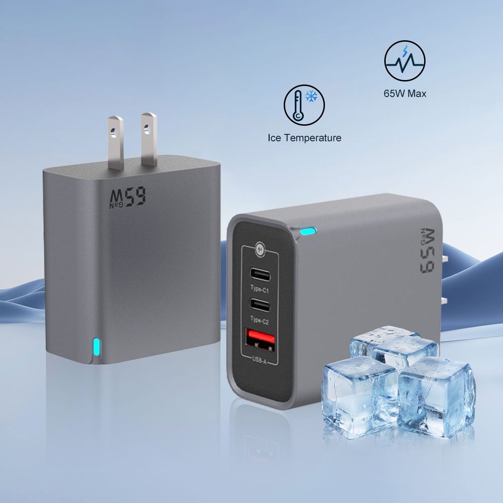 New Design PD Charginng 3-Port US Plug USB-C Wall Charger Super Fast 65W Power Adapter for Iphone