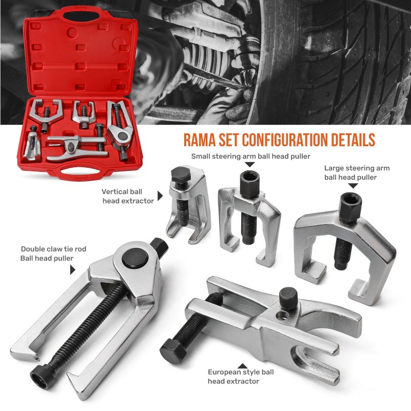 5pc Ball Joint Separator, Pitman Arm Puller and Tie Rod End Tool Set for Auto Garage Mechanics Front End Service. OEM ODM Ready