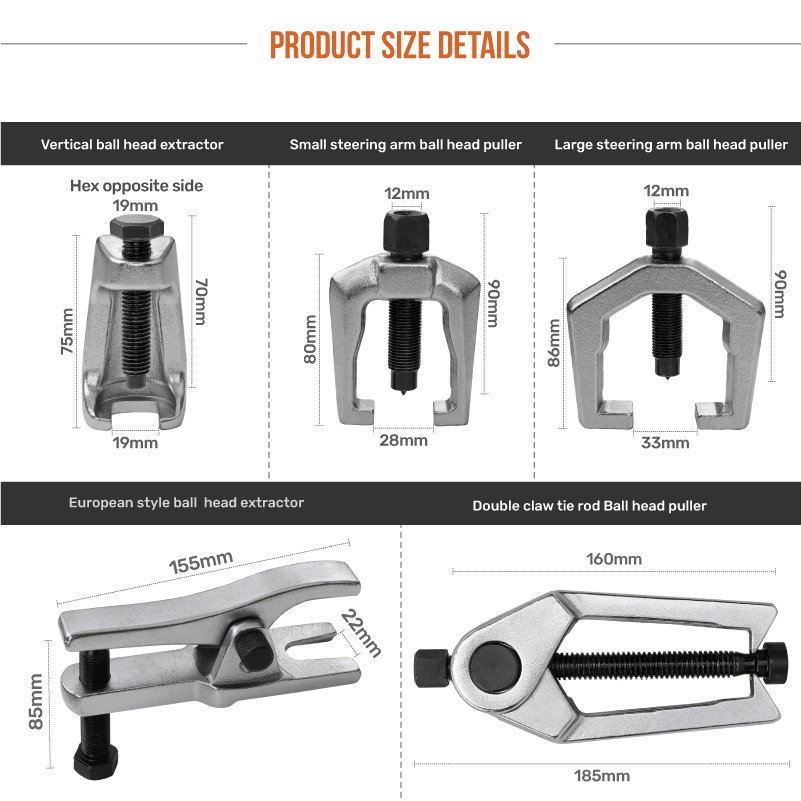 5pc Ball Joint Separator, Pitman Arm Puller and Tie Rod End Tool Set for Auto Garage Mechanics Front End Service. OEM ODM Ready