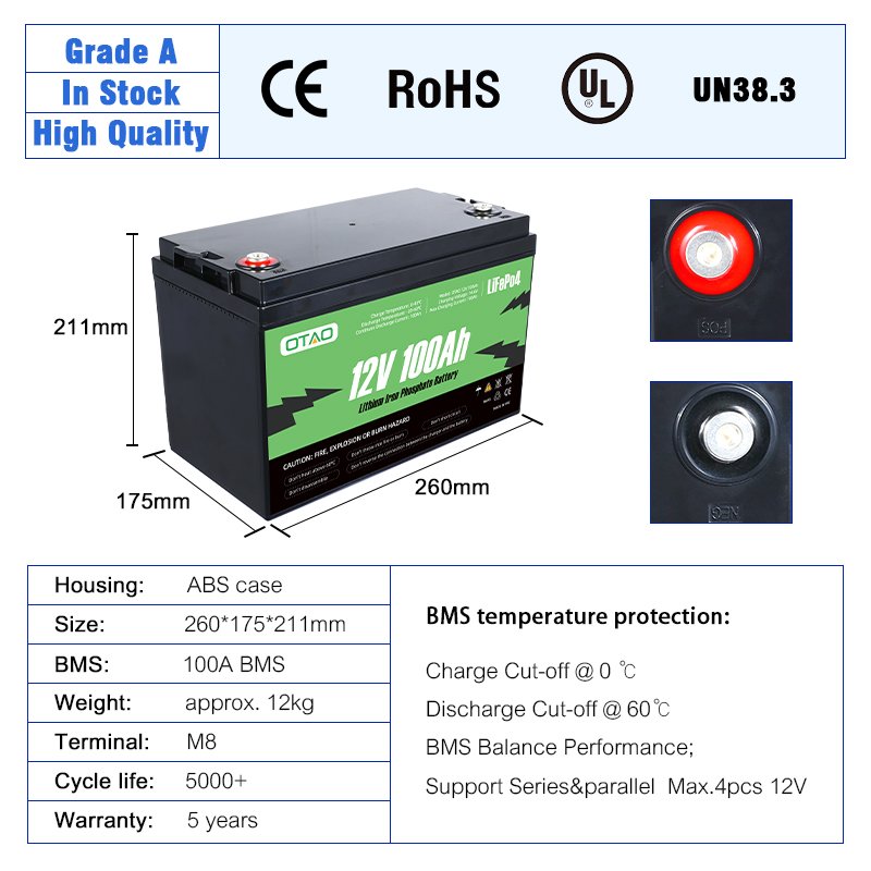 Stock In Europe USA Lithium Iron Phosphate Battery Pack Baterias De Litio 12V 24V 100AH OTAO Lifepo4 Energy Storage Powerstation