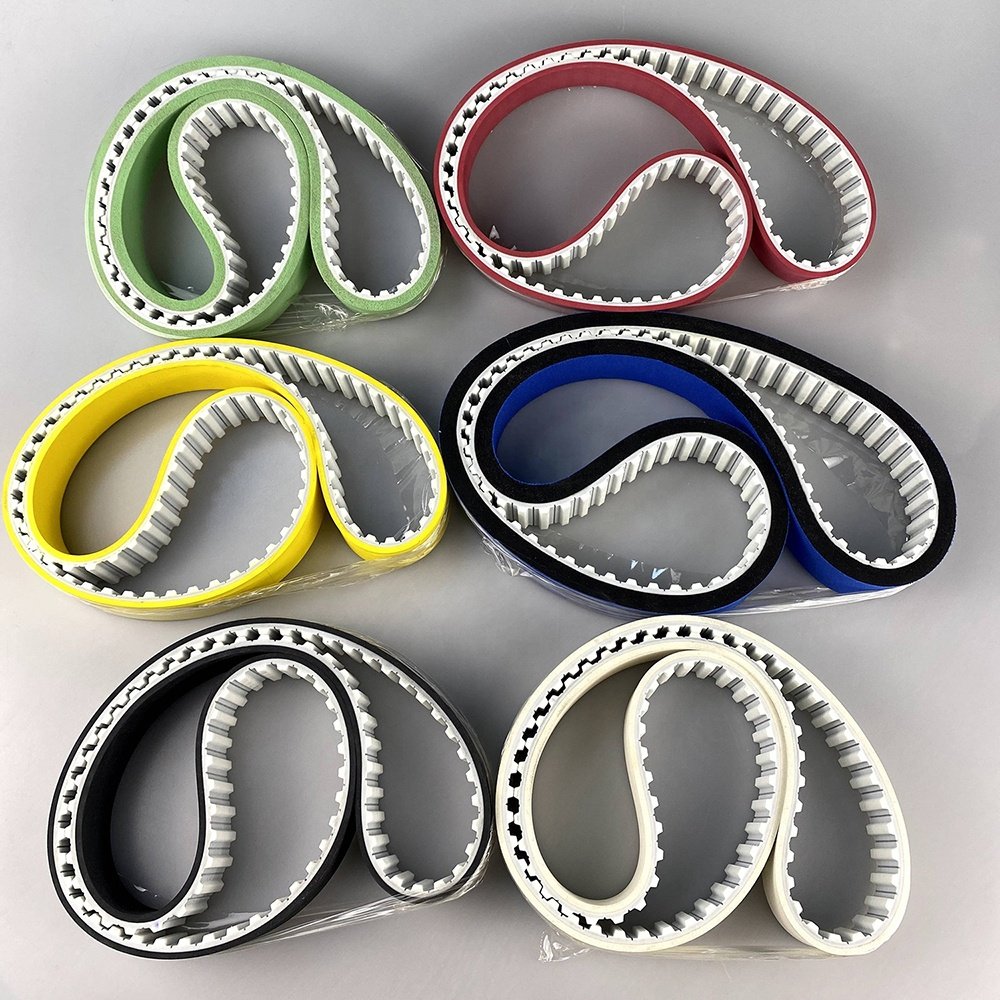 Polyurethane timing belt with coatings HTD8M double PU coated opened ended transmission belts