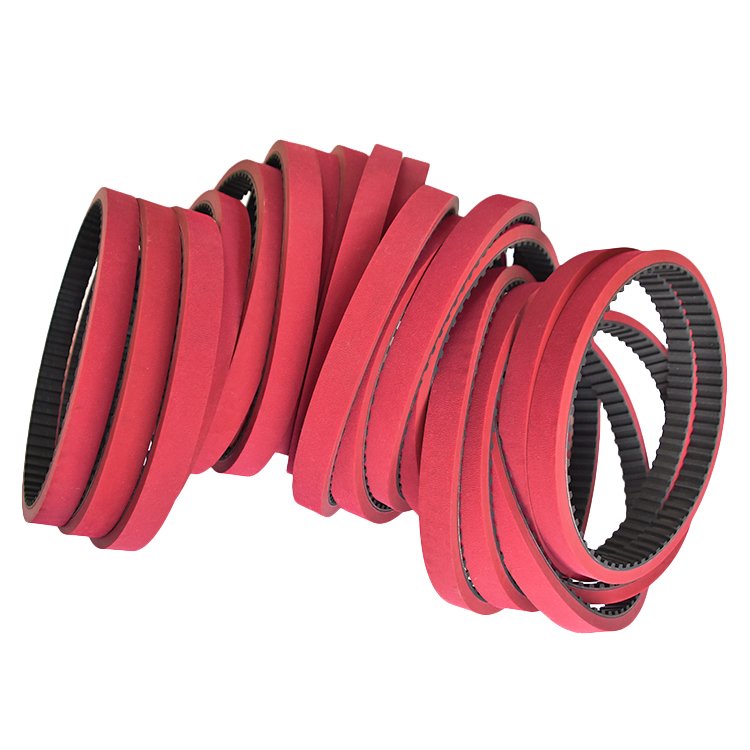 Heat resistant T10 tooth seamless red rubber coated timing belt vulcanized belt for packing machine