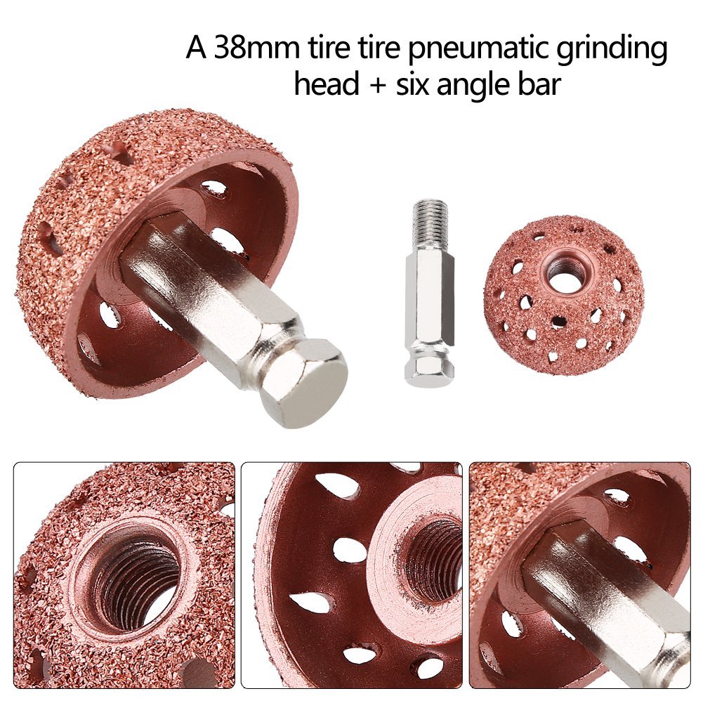 Tire Buffing Wheel 38mm/1.5 Inch Bowl Type Tungsten Steel Grinding Head with Linking Rod Adapter Universal 3/8"-24 Tire Repair