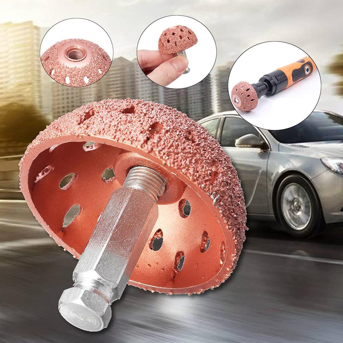 Tire Buffing Wheel 38mm/1.5 Inch Bowl Type Tungsten Steel Grinding Head with Linking Rod Adapter Universal 3/8"-24 Tire Repair