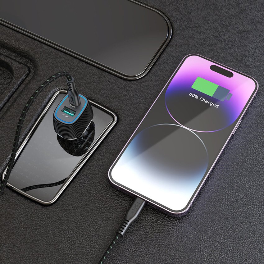 FMAX customized logo PD45W+QC24W MFI car charger set with LED to type c cable 69W car accessories car charger set