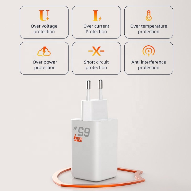 EU 65W GaN PD quick charger USB-C port wall mount adapter mobile phone accessory for Huawei for xiaomi