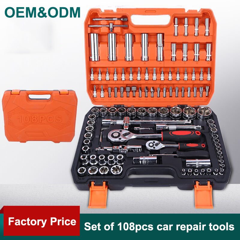 Set of 108pcs Cr-V mechanic ratchet wrench socket combination tool set hand repair tool kits for cars, motorcycles and bicycles