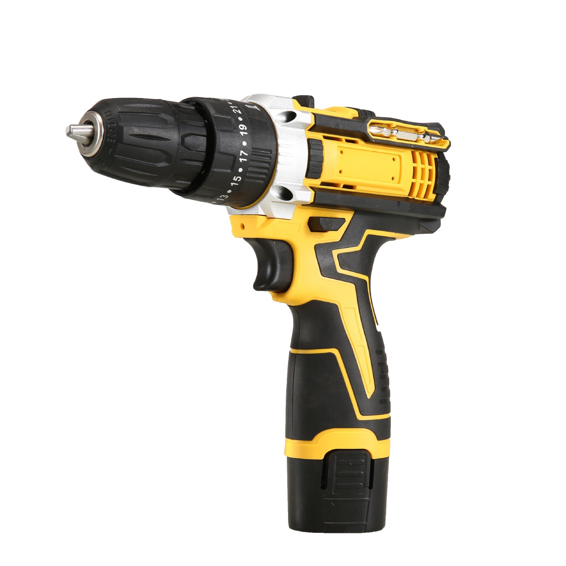 12V lithium battery rechargeable household drill 3-function New power tool hand drill set lithium Yellow impact drill set
