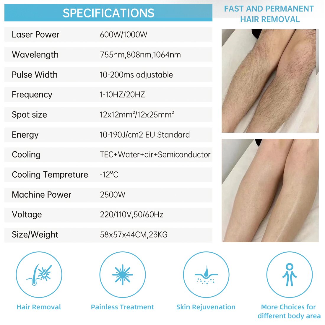 Portable Triple Wavelength Diode Laser Machine New Laser Cooling System for Effective Face and Body Hair Removal