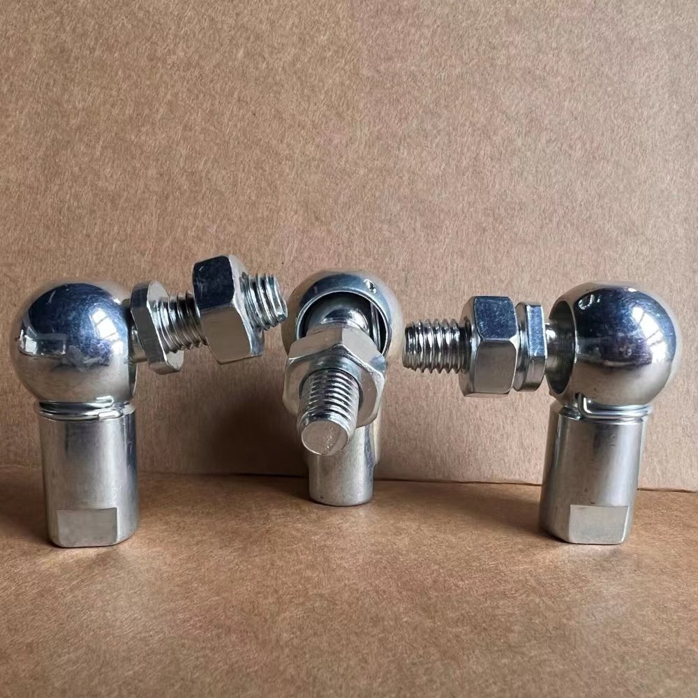 DIN71802-CS-16-M10, Angle Ball Joints, Right Hand, With Threaded Stud and Safety Clips, Carbon Steel, Zinc Plated