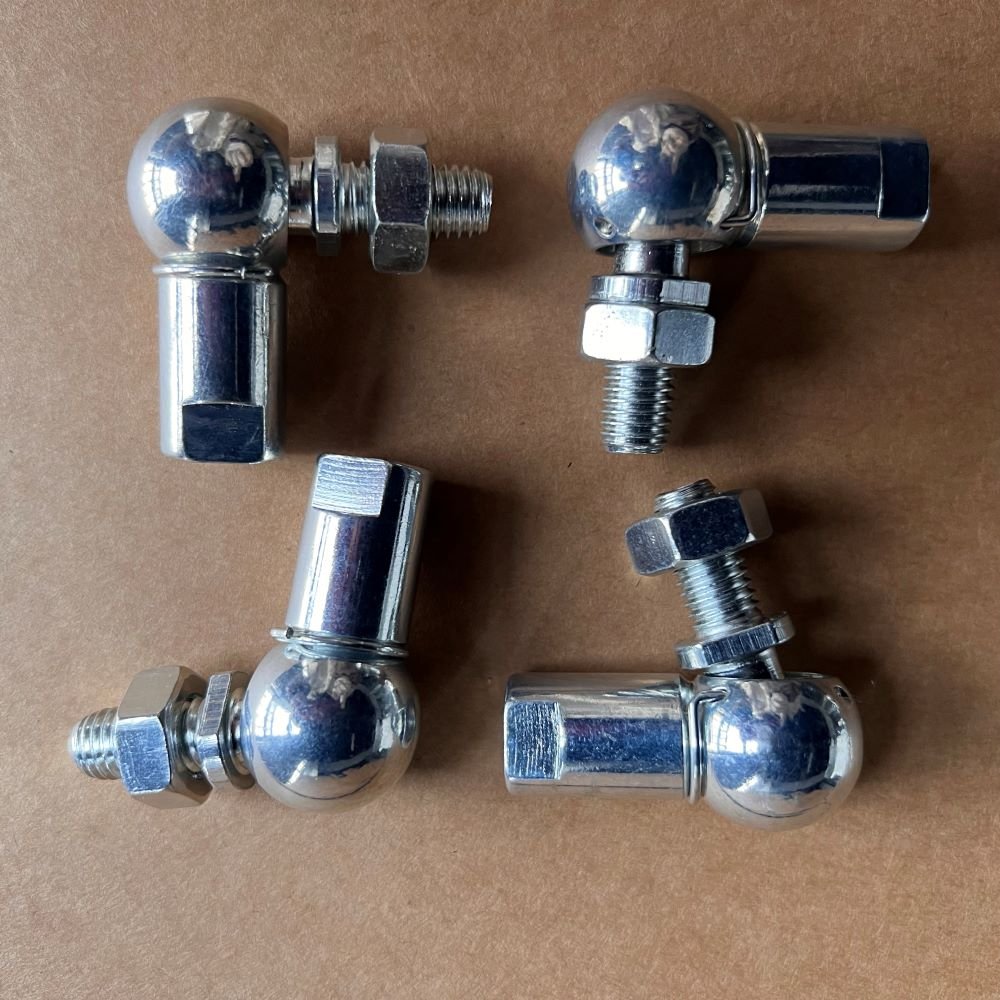 DIN71802-CS-16-M10, Angle Ball Joints, Right Hand, With Threaded Stud and Safety Clips, Carbon Steel, Zinc Plated