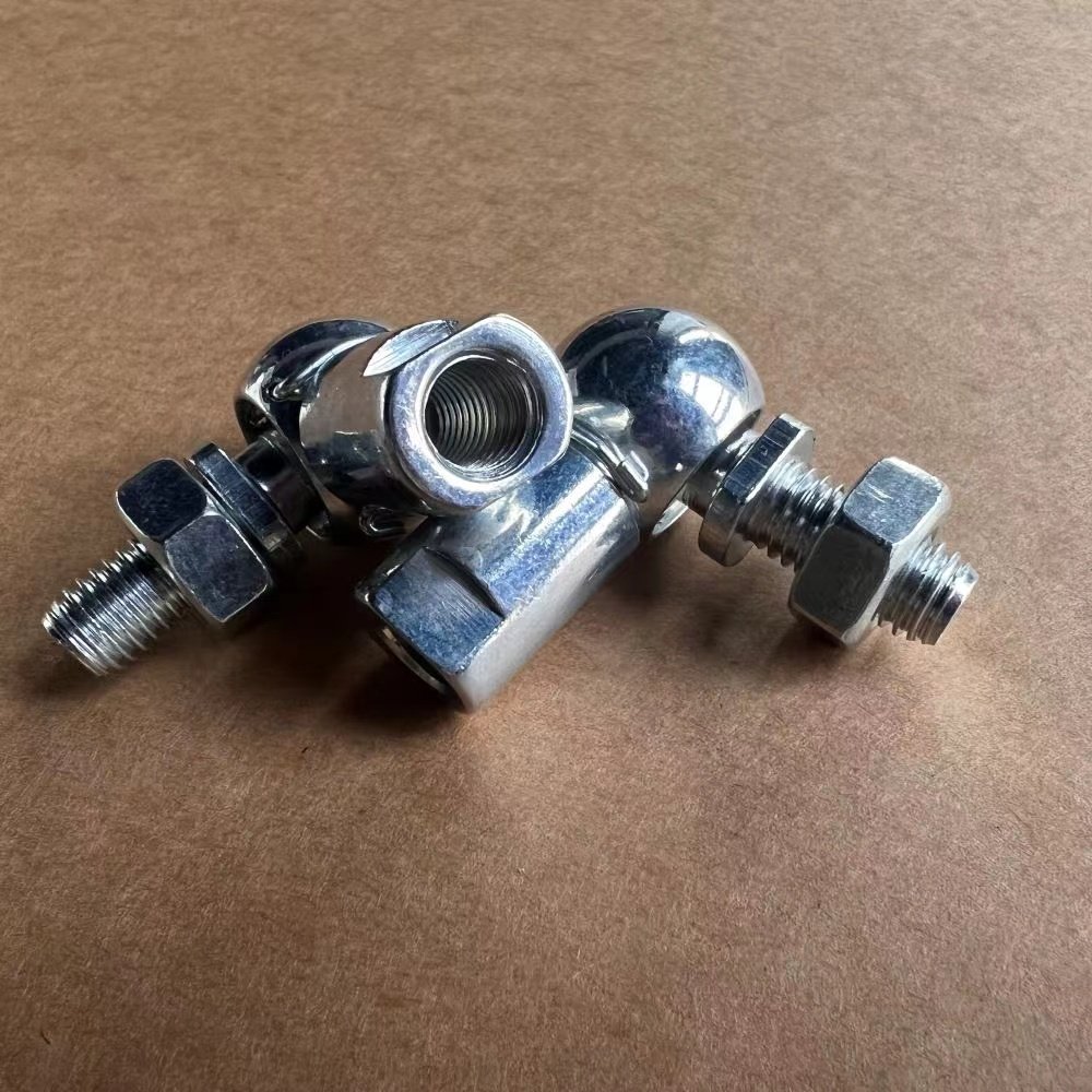 DIN71802-CS-16-M10, Angle Ball Joints, Right Hand, With Threaded Stud and Safety Clips, Carbon Steel, Zinc Plated