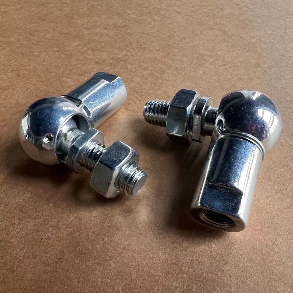 DIN71802-CS-16-M10, Angle Ball Joints, Right Hand, With Threaded Stud and Safety Clips, Carbon Steel, Zinc Plated