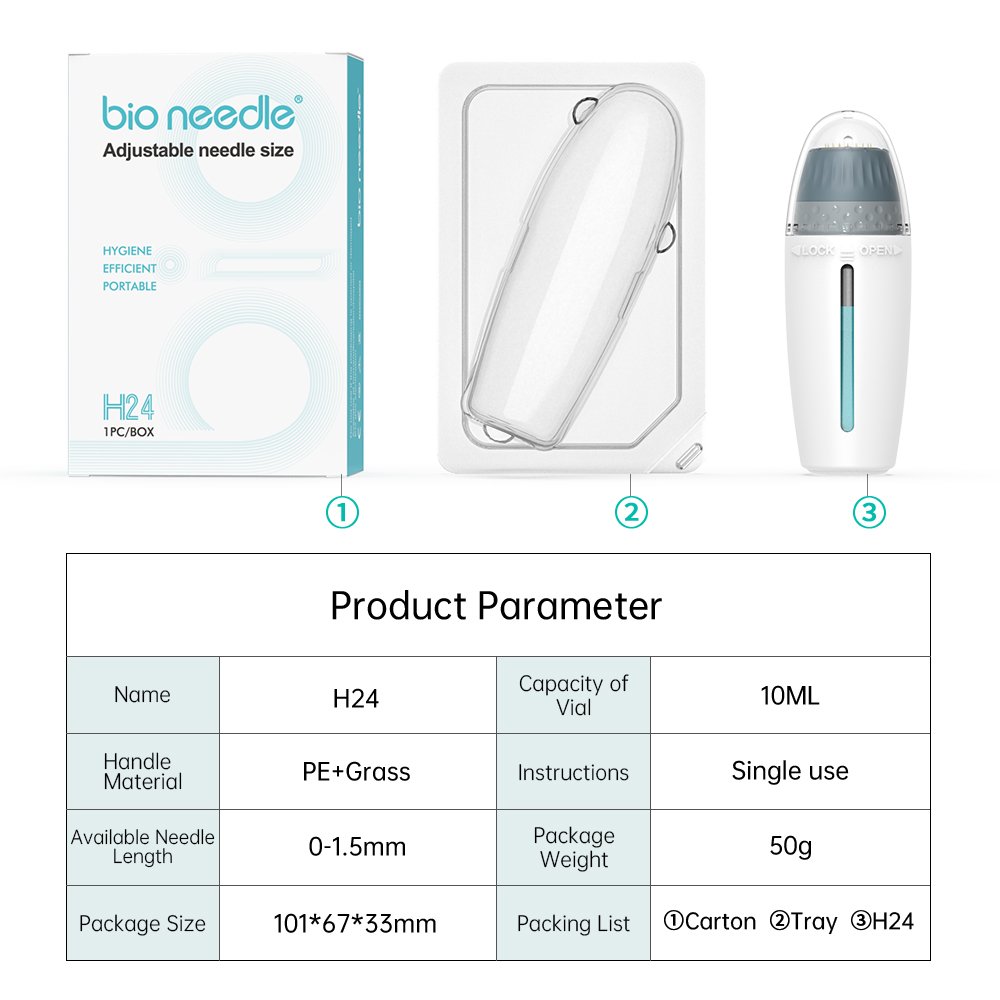 New Design Bio Needle H24 Mesotherapy Serum Applicator Derma Stamp Beauty and Care Facial Tools Microneedling Device