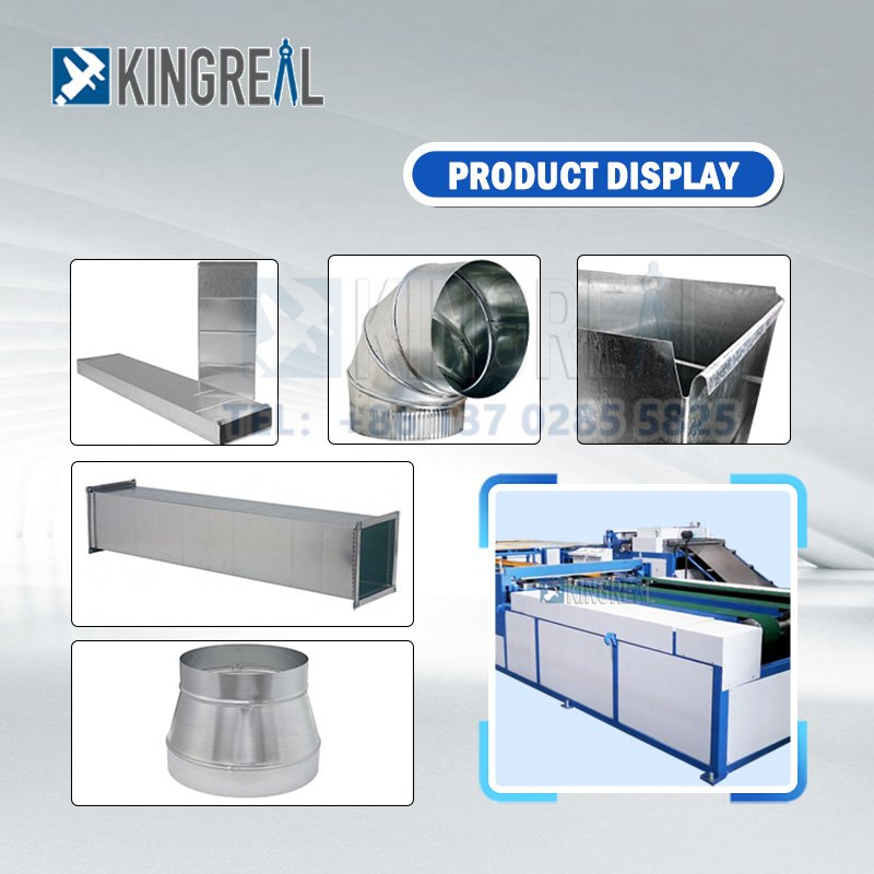 KINGREAL HVAC Automatic Duct Pipe Production Line Duct Tape Making Machine Air Duct Roll Forming Machine Factory Design