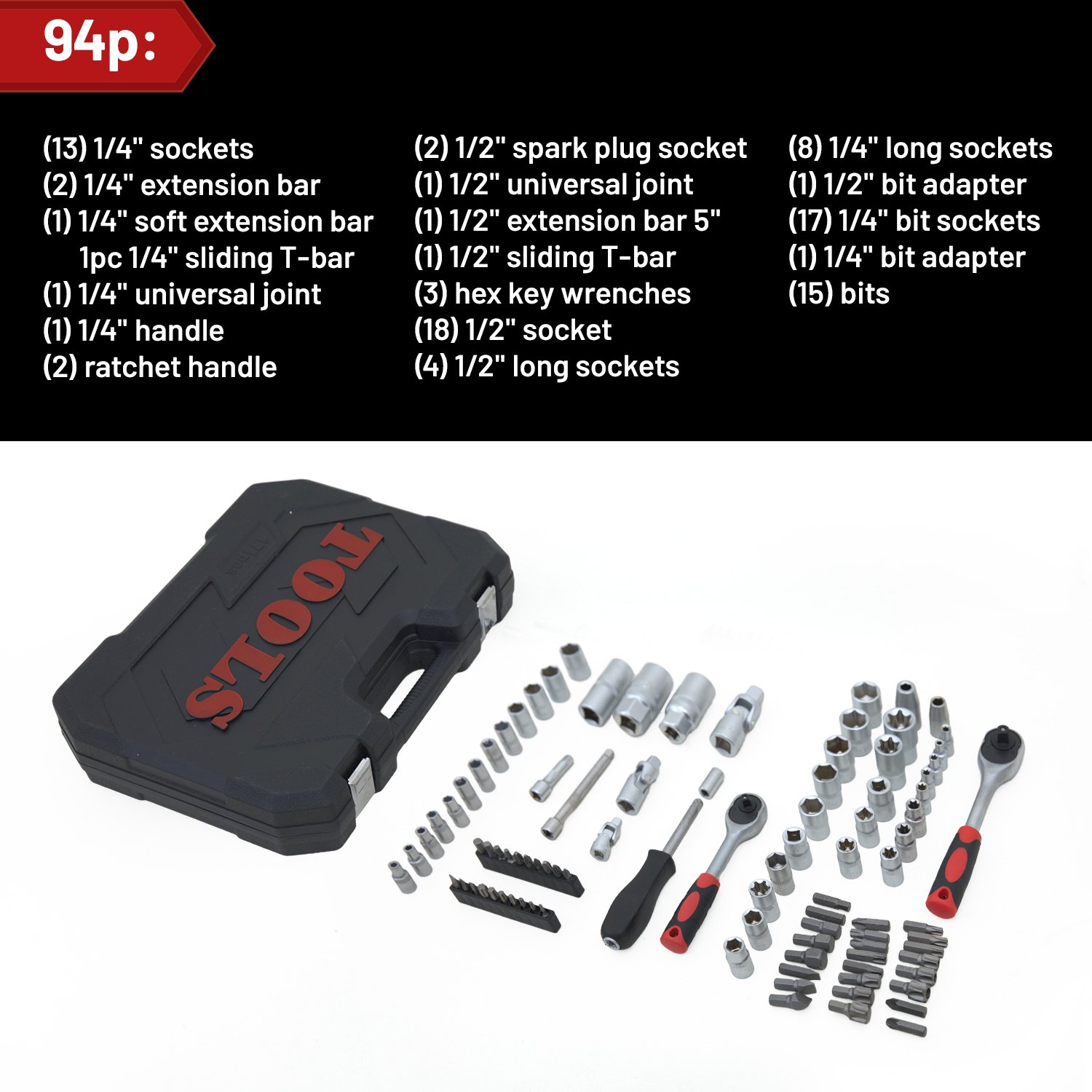 Plastic Box For 1/4" 1/2" Socket Set Ratchet Wrench Tool Kit with Bit Driver Sockets Auto Repair Hand Tool Set
