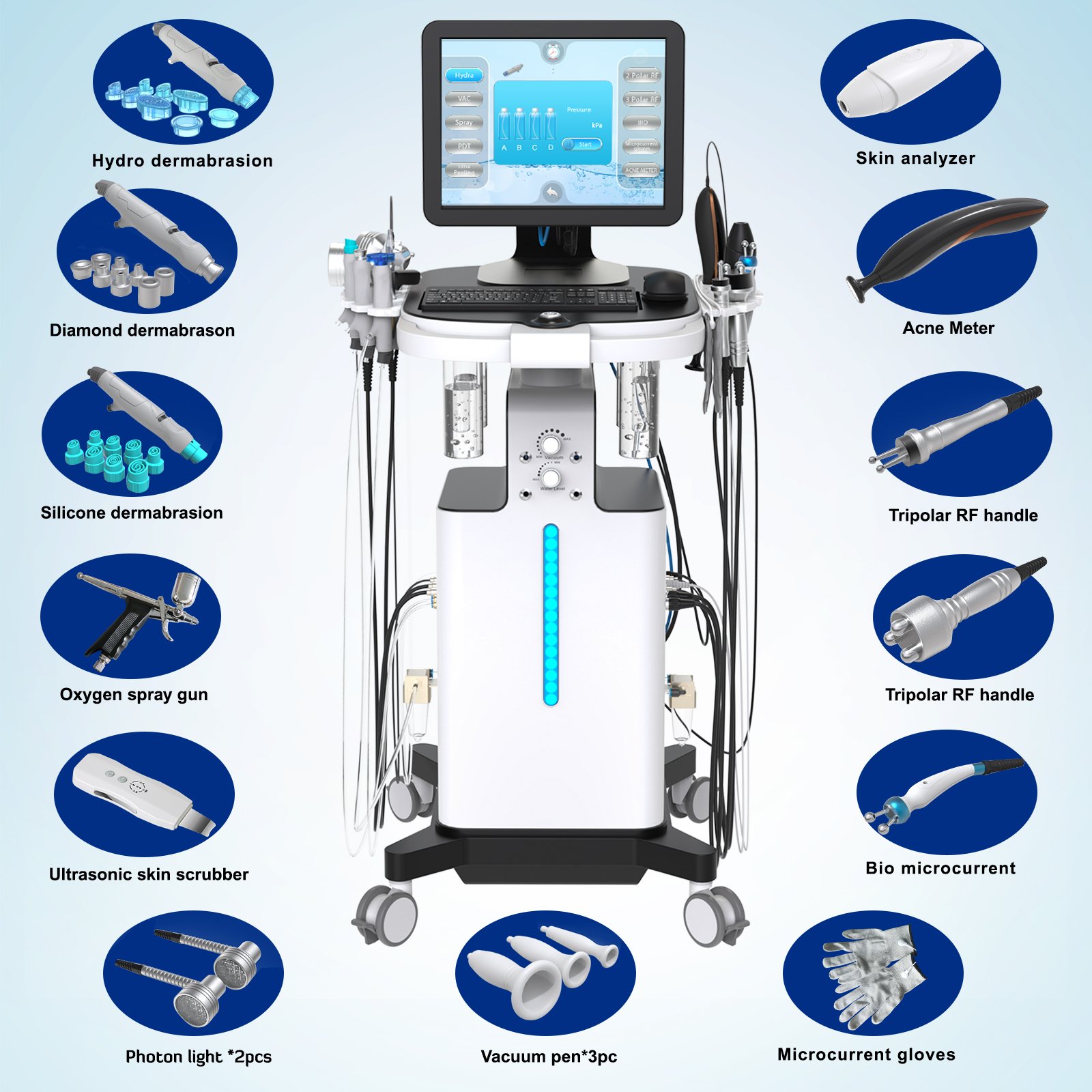 Newest Hydra Microdermabrasion Machine 12 1 Aqua Facial Diamond Dermabrasion Skin Analyzer Skin Rejuvenation Equipment