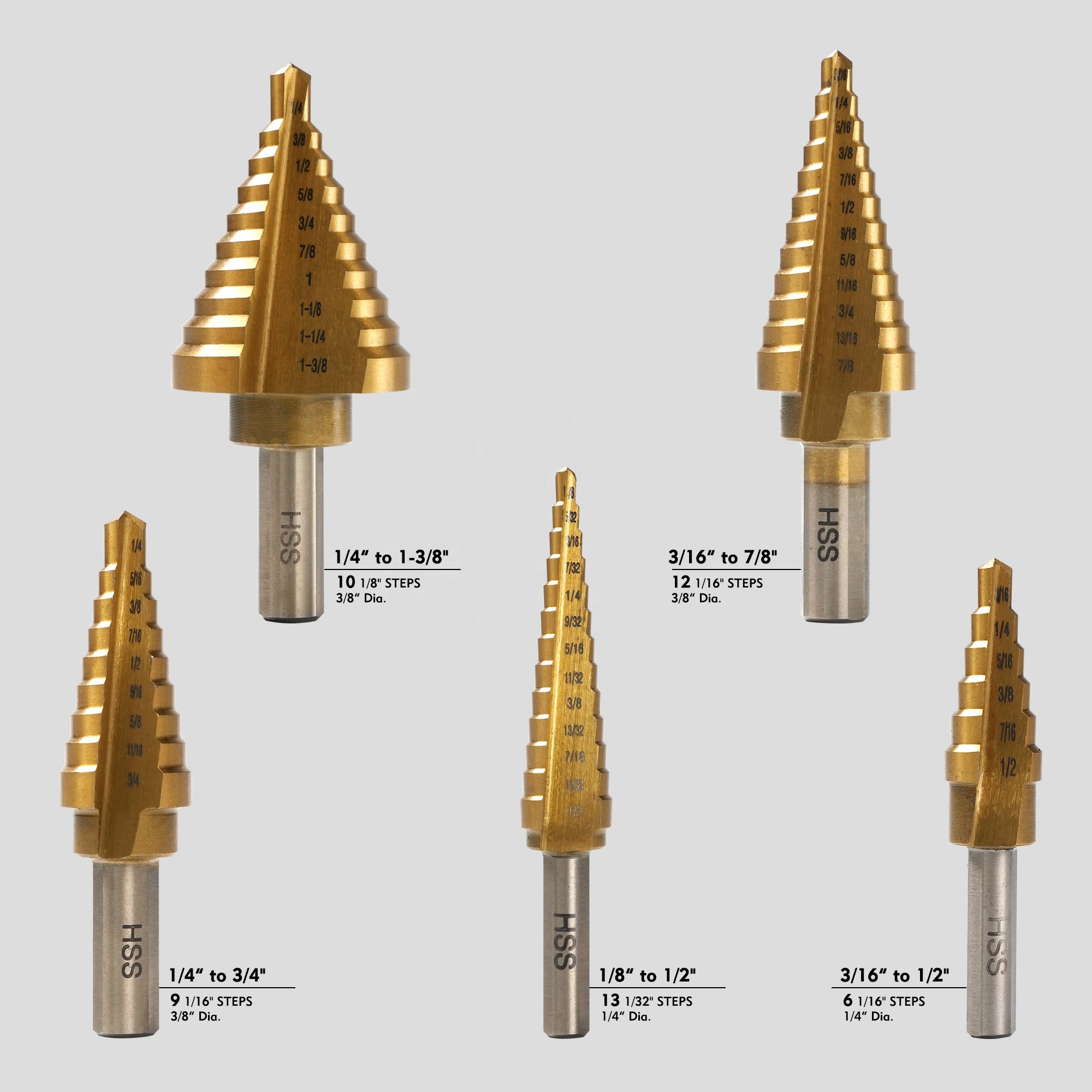 Top quality Hexagon Shank Titanium Step Drill Bits HSS Power Tools Accessories for Wood Metal Drilling