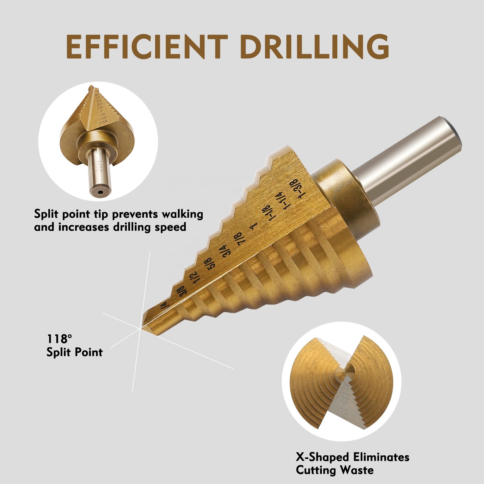 Top quality Hexagon Shank Titanium Step Drill Bits HSS Power Tools Accessories for Wood Metal Drilling