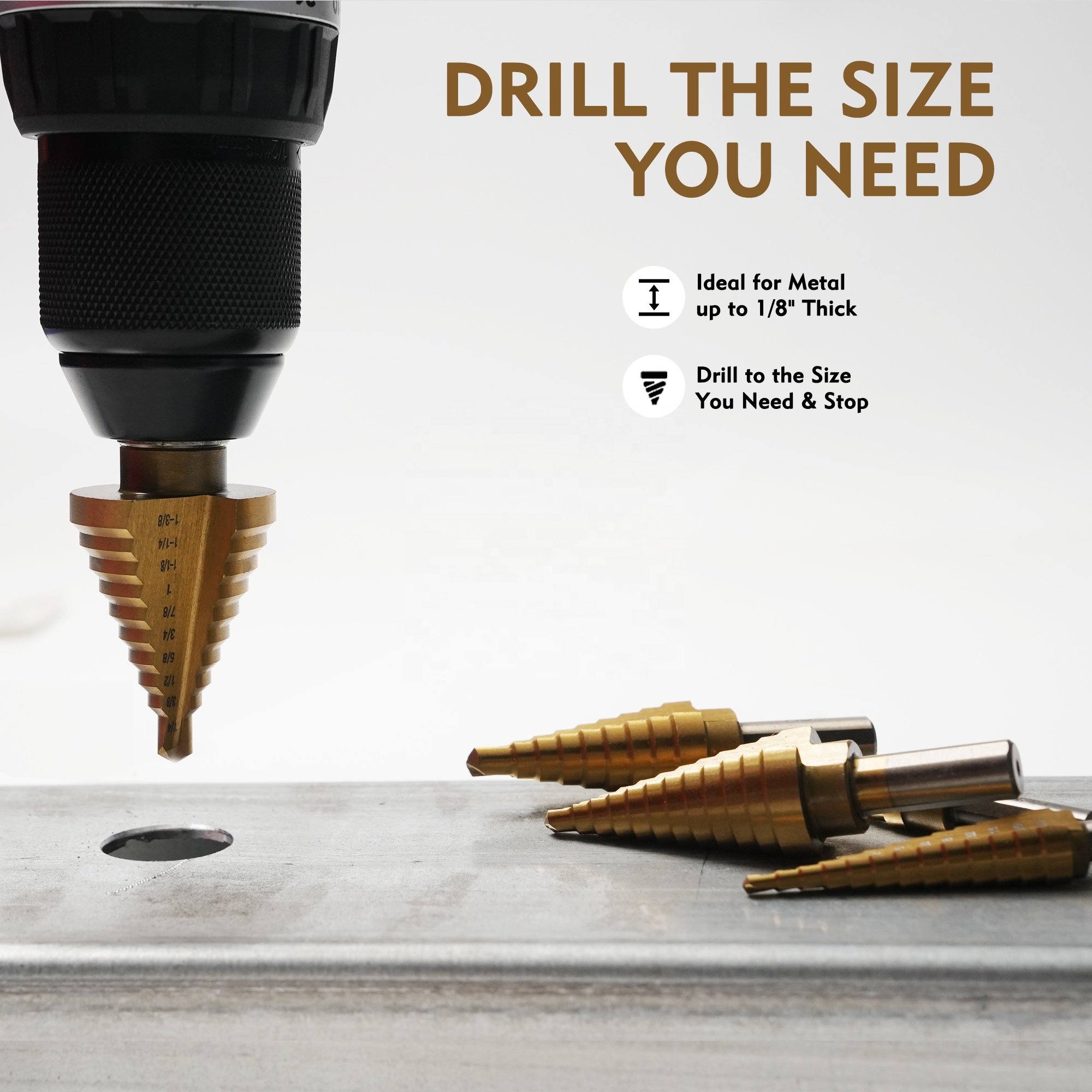 Top quality Hexagon Shank Titanium Step Drill Bits HSS Power Tools Accessories for Wood Metal Drilling