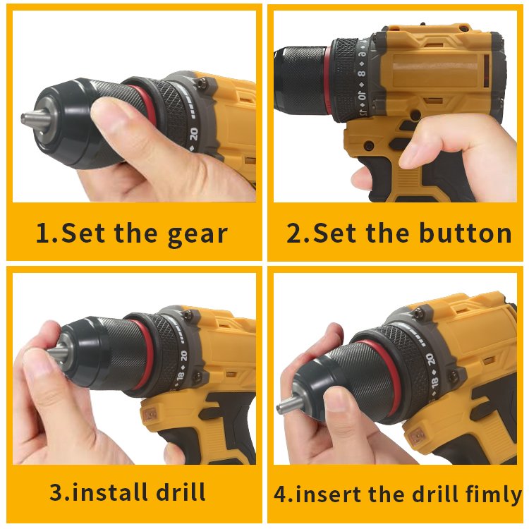 4.0Ah Battery Powered Drilling Tools 21V Power Drill with LED Light 2 Gear Adjustment Keyless Chuck Cordless Electric Drill