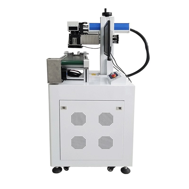 30W CCD Vision Positioning 50W Auto Focus Fiber 100W Laser Marking Machine on Assembly Production Line Conveyor Belt
