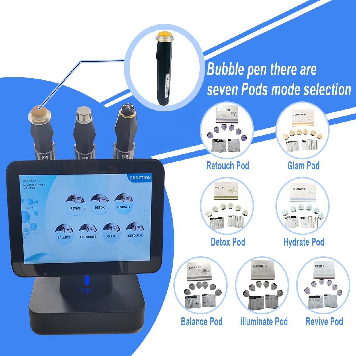 Capsules Pods Oxygen Jet Microdermabrasion Beauty Salon Bubble Pen Skin Rejuvenation Desktop Hydra Oxygenation Facial Machine