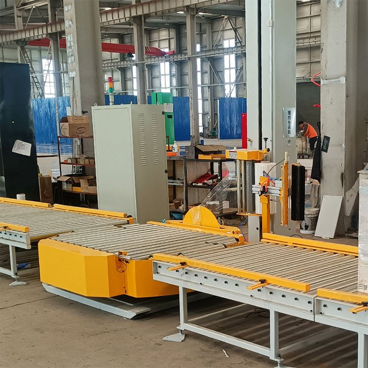 Automatic Pallet Wrapping Machine Online Pallet Stretch Wrapping Machine With Roller Conveyor Auto Pallet Wrapping Machine