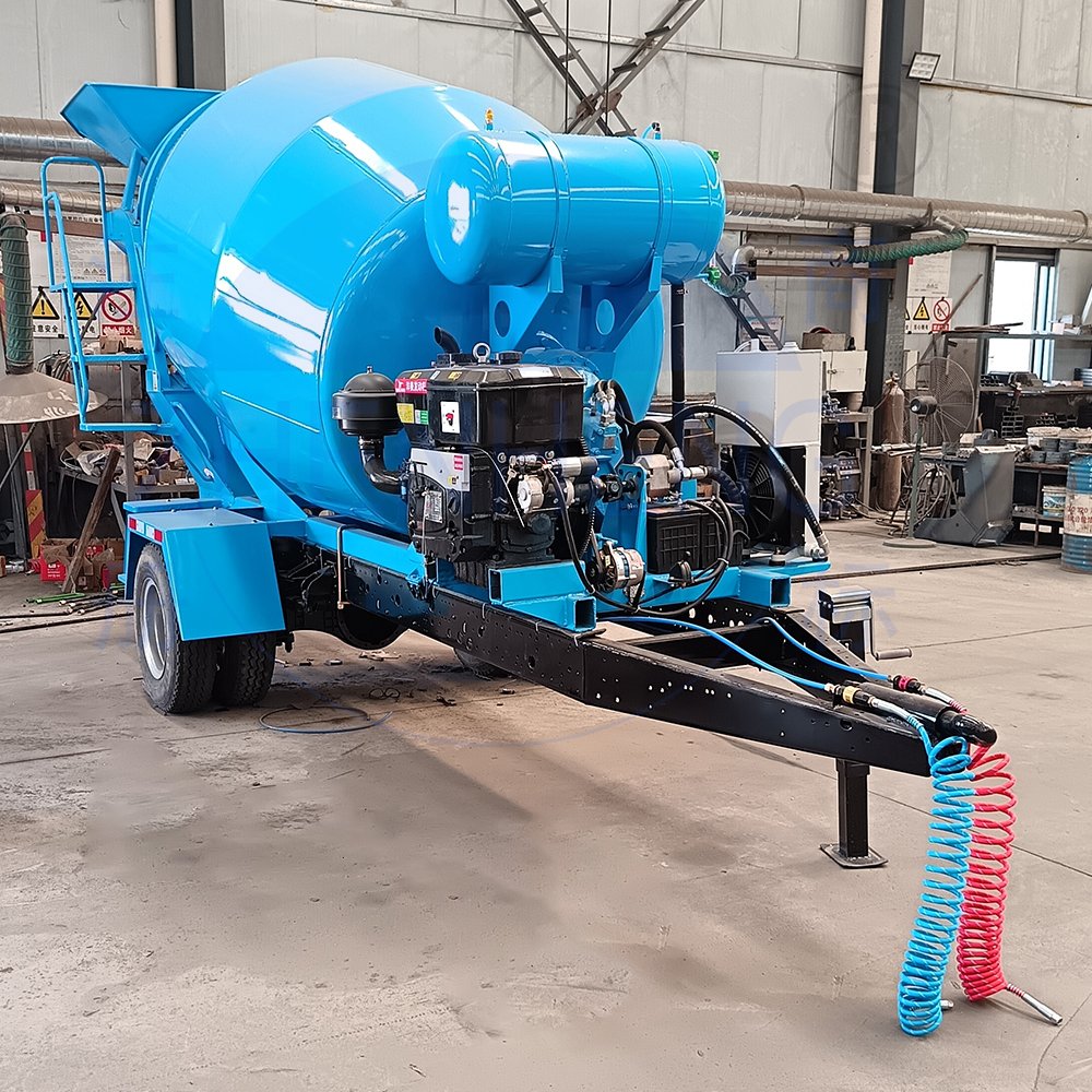 China 9 Cubic Concrete Tow Mixer Truck Drum Mobile Portable Trailer Small Cement Mixing Truck Drum Price with Wheels