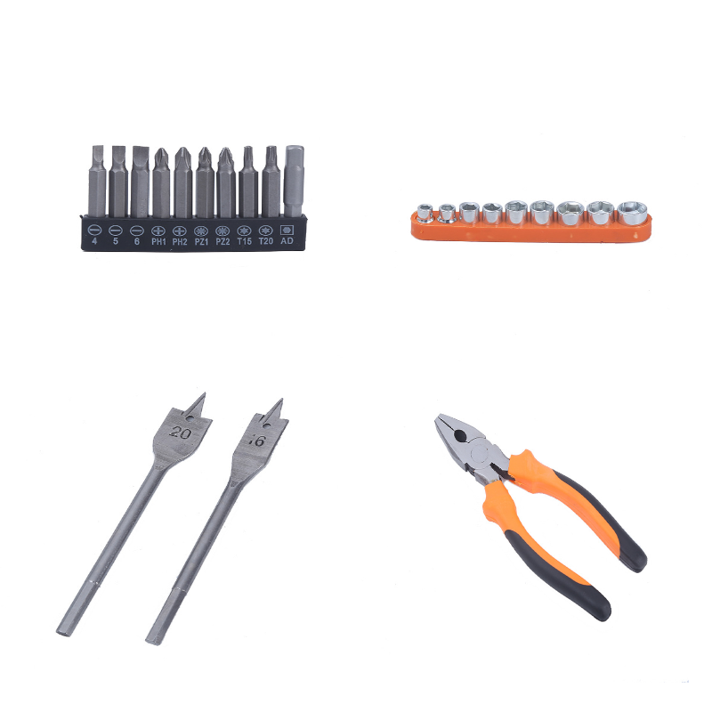 34 Pcs Hand Tool Kit Power Tools Home Repair Used With Lithium Electric Drill