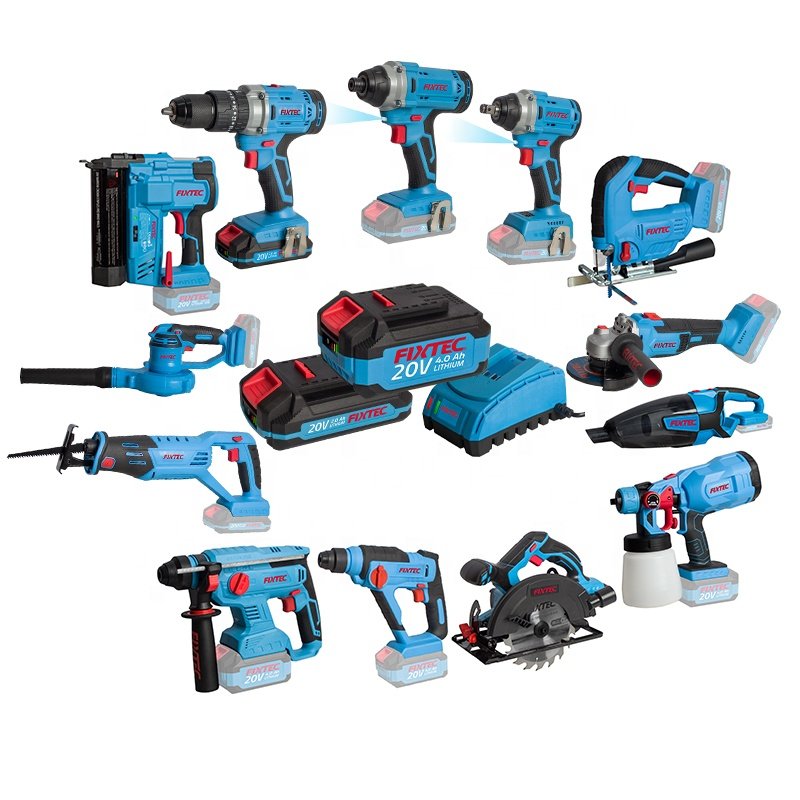 FIXTEC Professional Custom Cordless Power Tools Combo Set 20V Brushless Impact Hammer Drill Lithium Ion Electric Tools Set Box