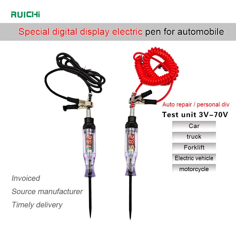 Premium Digital LED Automotive Circuit Tester DC 3V-70V with Portable PU Extended Spring Wire
