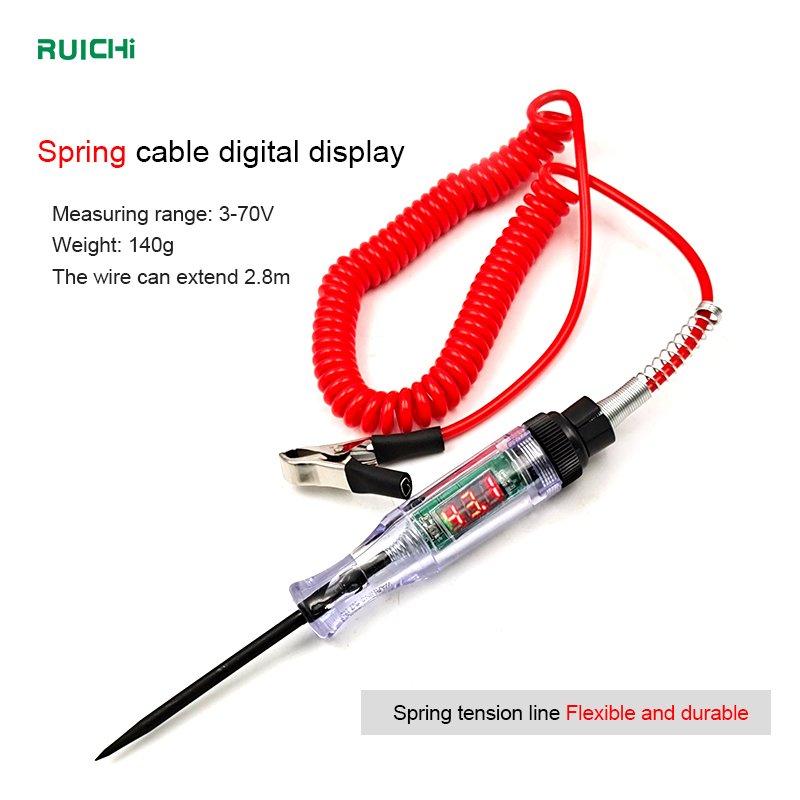 Premium Digital LED Automotive Circuit Tester DC 3V-70V with Portable PU Extended Spring Wire