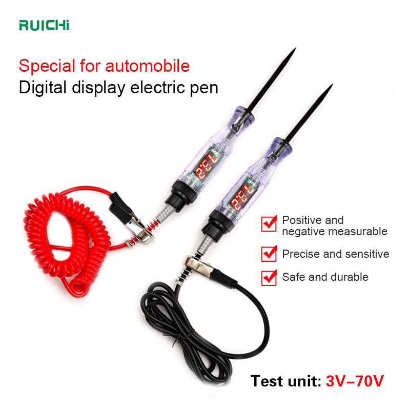 Premium Digital LED Automotive Circuit Tester DC 3V-70V with Portable PU Extended Spring Wire
