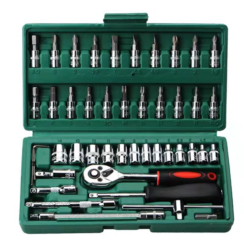 Direct Factory 46 Ratchet Wrench Spanner Tools Box Handle Hardware Hand Auto Repair Car Mechanic Socket Tool Set