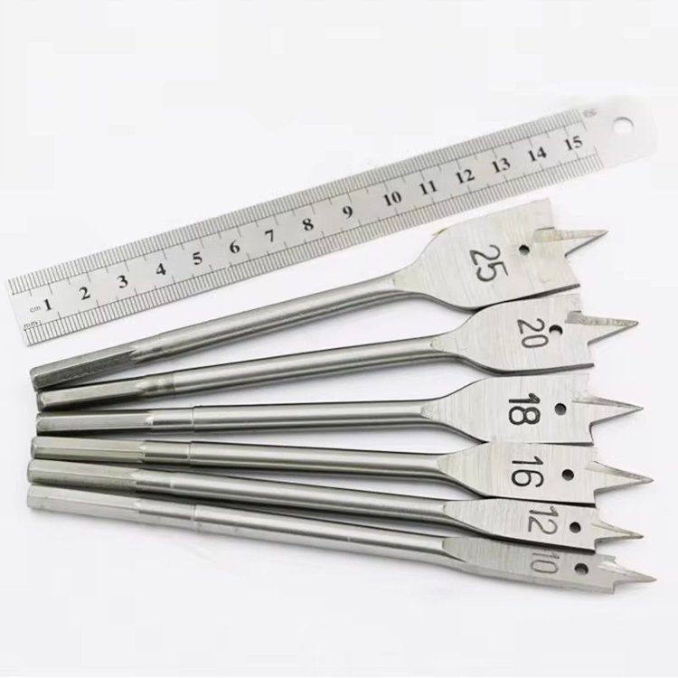 6Pcs/Set Wood Flat Drill Sets 10mm 12mm 16mm 18mm 20mm 25mm Flat Wood Boring Drill Bit Set Power Tools Accessory With Hex Shank