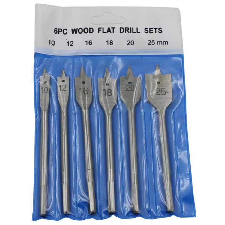 6Pcs/Set Wood Flat Drill Sets 10mm 12mm 16mm 18mm 20mm 25mm Flat Wood Boring Drill Bit Set Power Tools Accessory With Hex Shank