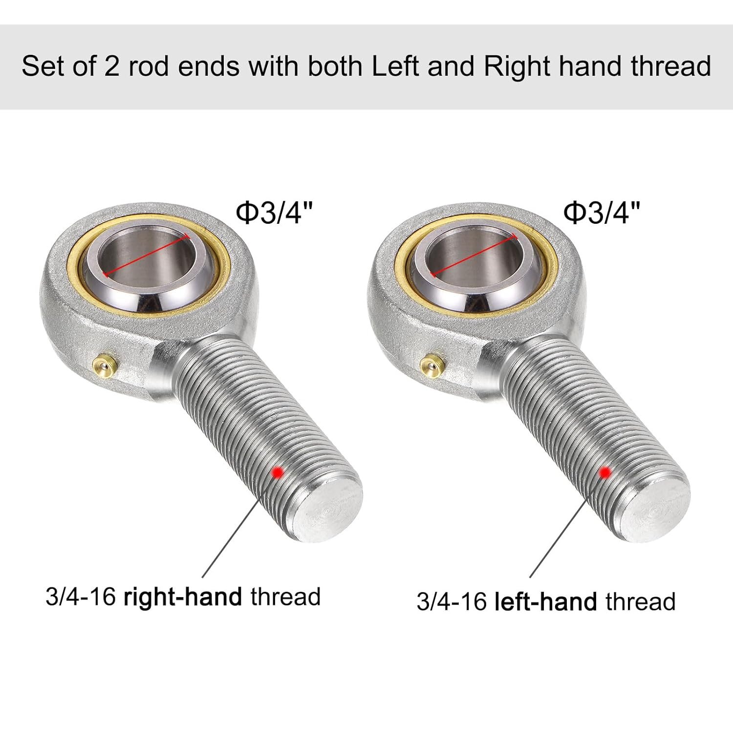 POSB12 19.05mm Rod End Bearing, 295g/pcs 3/4-inch Bore Pre-Lubricated 3/4-16 UNF Male Thread Right and Left Hand Jam Joint