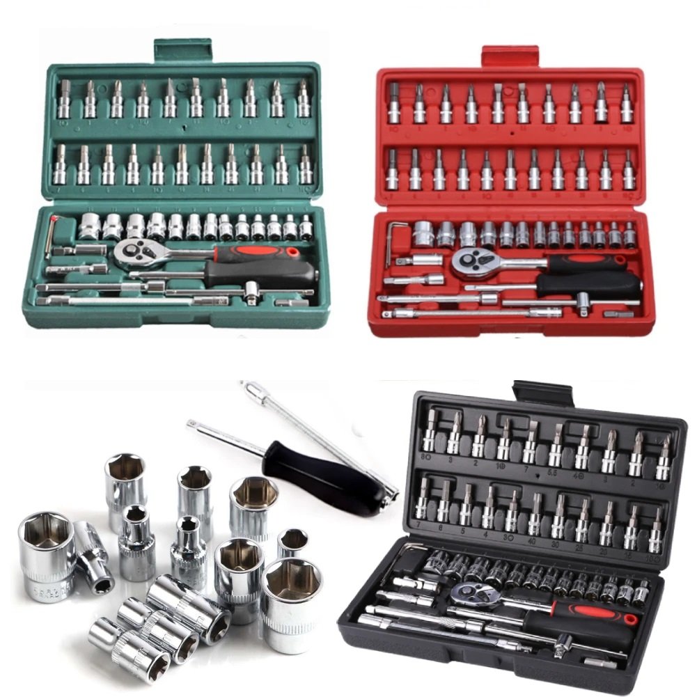 46pcs Set Auto Repair Tools Customizable Automotive Maintenance Repairing Tool Accessories Combination Hard Case Hand OEM 1 Set