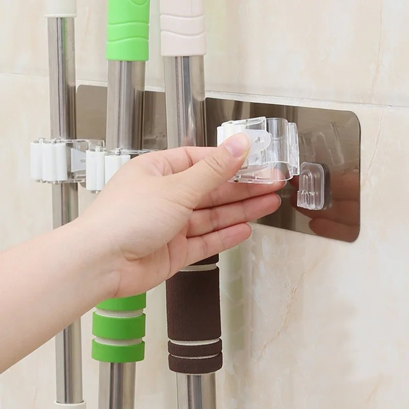 Wall Mop Holder Hook Bathroom Kitchen Organizer Broom Hanger Storage Rack Mounted Accessory Hanging Rails Cleaning Tools Supply