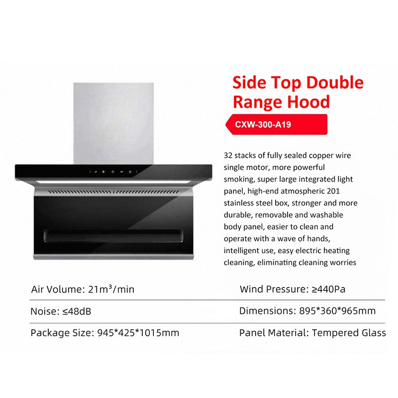 Dual Motor Large Suction Auto-cleaning Range Hoods for Home Kitchen Small Side Suction Off-loading Cooker Hood
