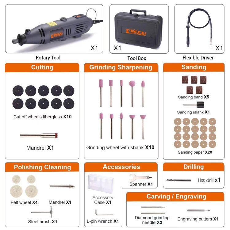 60pcs Accessories Power Tool 135w 6 Variable Speed Flexible Shaft Electric Rotary Tool Set