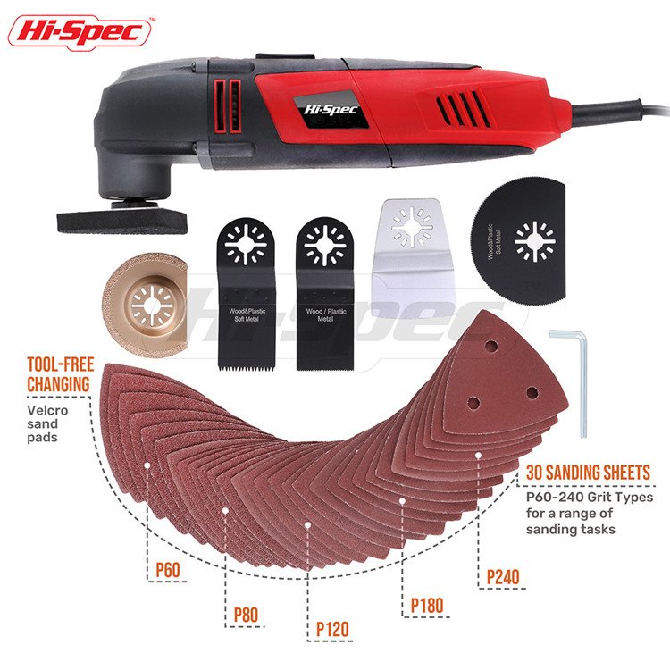 37pc 220W Power Corded Oscillating Multi Tool with Saw Blade and Sanding Paper Accessories Set for Home and Garage DIY