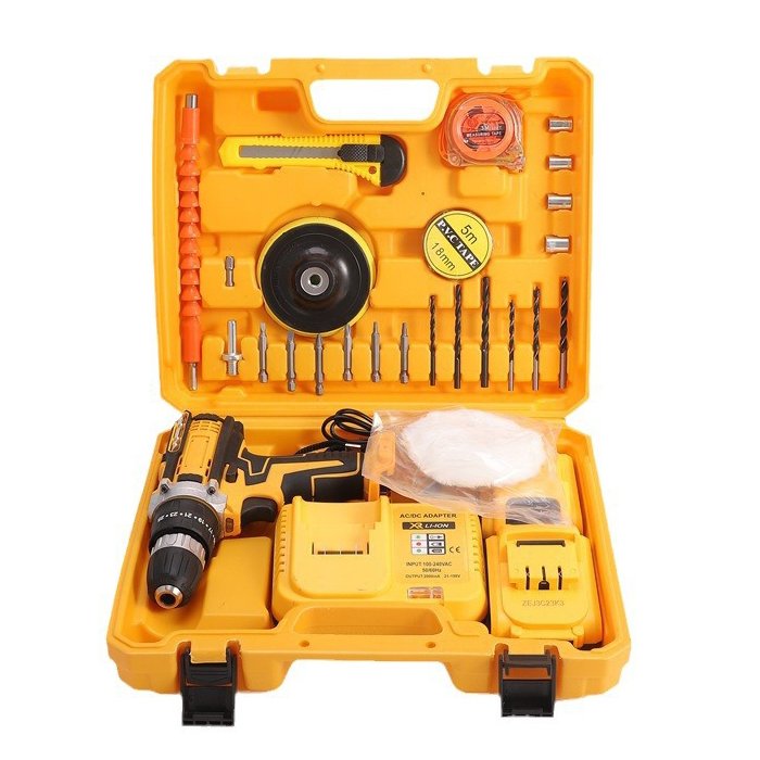 21V lithium battery rechargeable drill 3-function impact drill New power tool hand drill set lithium screwdriver set