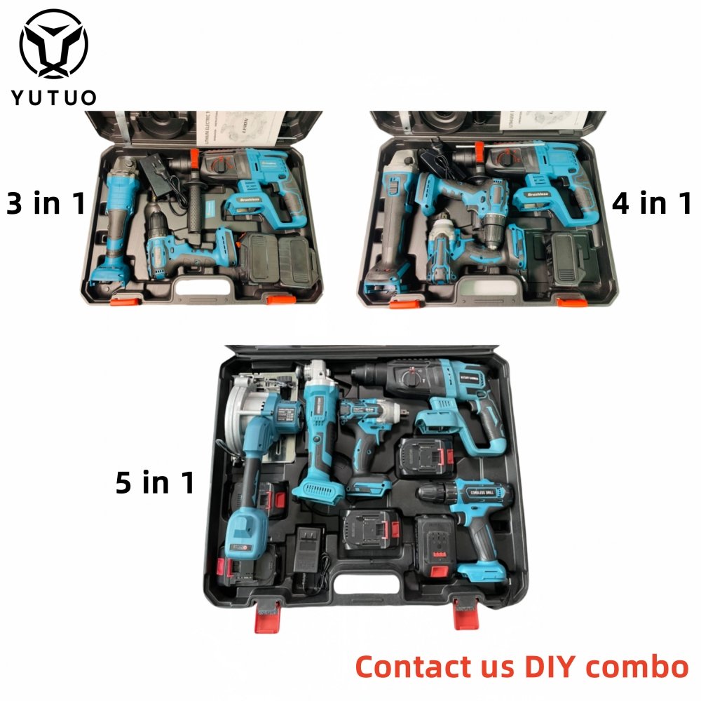 Popular Choosing Cordless Tool Combo Set 4pcs in 1 Impact Wrench Angle grinder Hammer Drill Power Tool Set Combo Kit