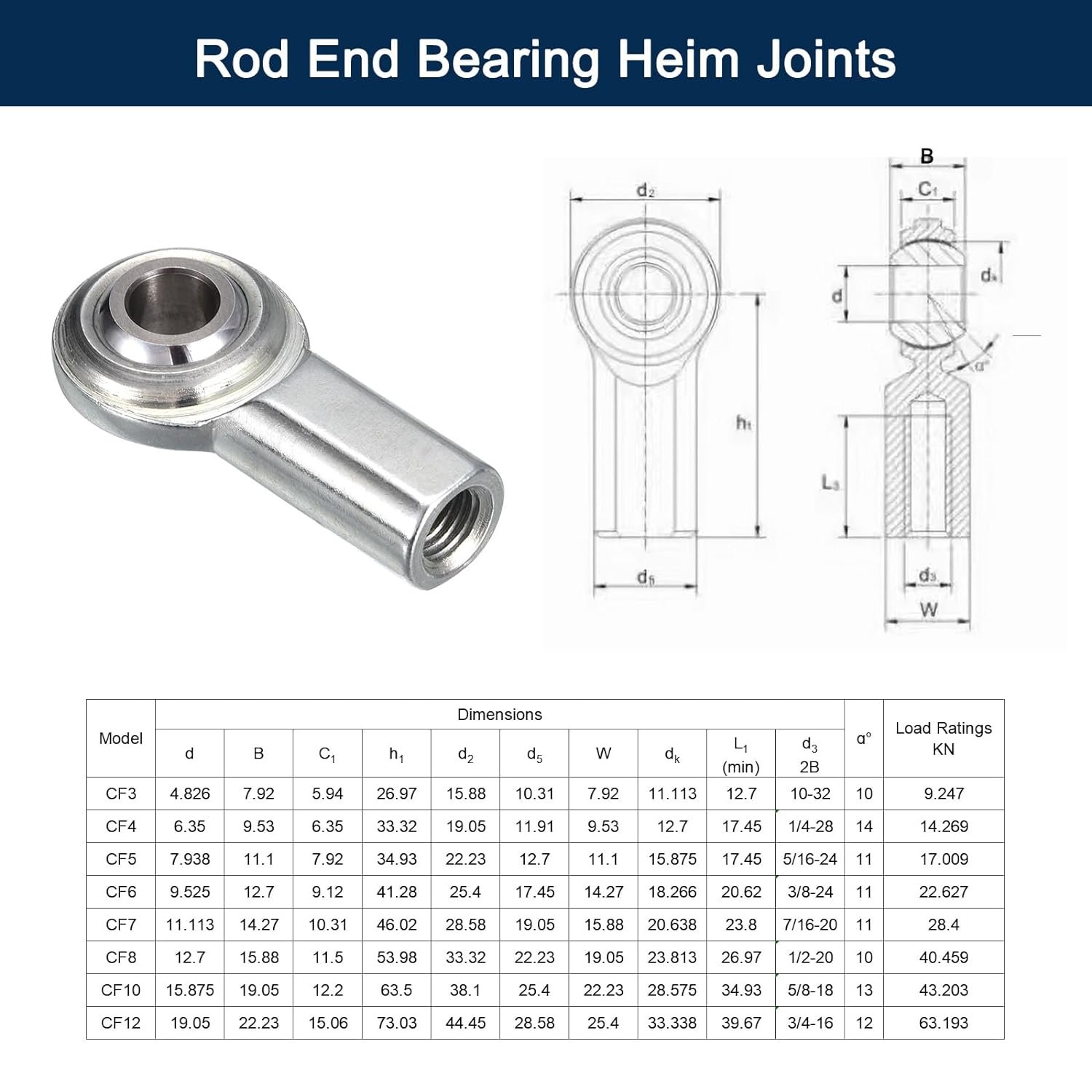 Inch size Rod ends CF5T CF6T CF7T CF8T CF10T CF12 Rod End Bearing Heim Joints Right Hand Female Thread